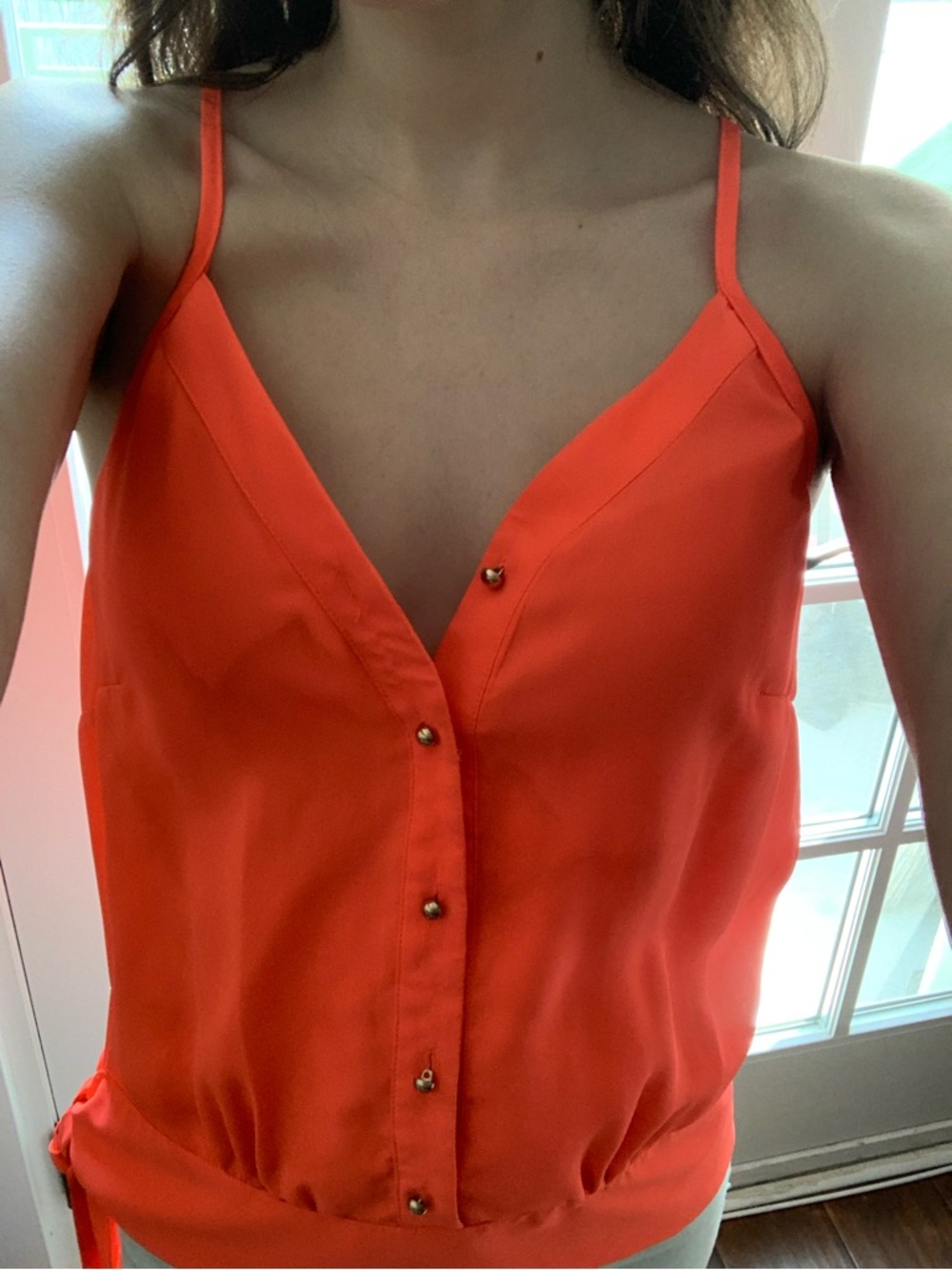 Xtaren Vibrant Orange Button-Front V-Neck Camisole